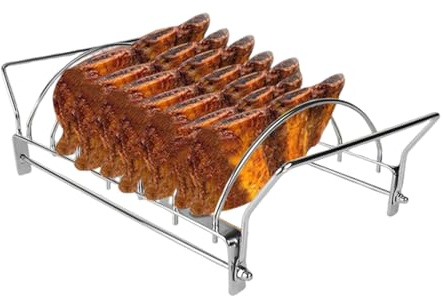Qurygin BBQ Rib Racks zum Grillen | Edelstahl Barbecue Steak Rack | Faltbarer Rostfreier Bratständer Halter Smoker Zubehör für Barbecue Drumstick Pork Prep Kochen Wing Beef