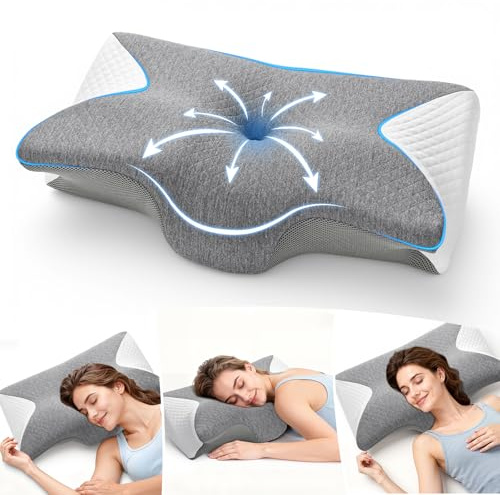 A-Pce Cuscino Cervicale, 2 in 1 Cuscini Laterali Schiuma Memoria, Cuscino Ortopedico Ergonomico Supporto Collo, Allevia Dolori Cervicali e Dorsali, Adatto a Fianco/Schiena/Stomaco, Grigio Bianco