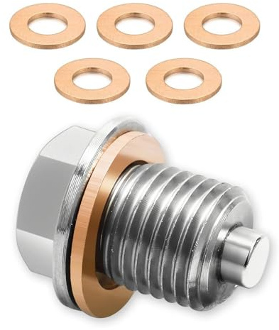 AMONENZ Tornillo Carter Aceite, Magnético Tapon Carter M14 x 1,5, Acero Inoxidable Tapón de Cárter, Tuerca Drenaje Cárter Aceite con 5 Arandelas Metálicas, para Autos, Embarcaciones y Motocicletas