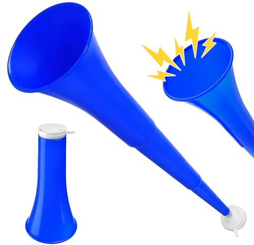 24 Inch Collapsible Stadium Horn, Vuvuzela Plastic Blow Cheering Horn, Collapsible Plastic Trumpet noise makers Horn for Sporting Event, Football Soccer Games, Sports Party Supply (Blue)