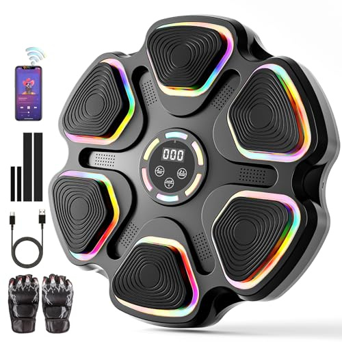 Máquina de boxeo musical con guantes de boxeo, máquina de montaje en pared para niños y adultos, equipo inteligente de gimnasio de boxeo Bluetooth, equipo de entrenamiento de boxeo para el hogar