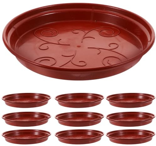 Abaodam Lot de 10 Soucoupes Rondes en Plastique Rouge 24 Cm pour Plantes en Pot, Plateau de Drainage et Bac à Eau pour Jardinières, Accessoires Jardin Intérieur et Extérieur