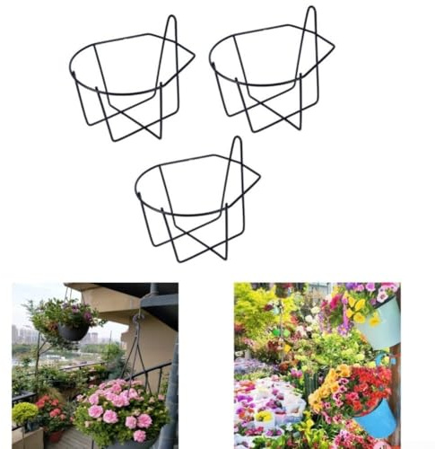Solaughguy Lot de 3 supports muraux en métal pour pots de fleurs - Pour balcon et jardin - En fer - Noir - 18 x 17,5 x 18,2 cm - Pour l'intérieur et l'extérieur