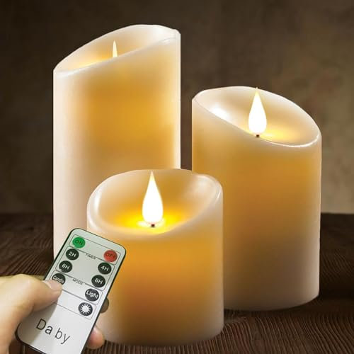 Da by Velas LED, 3 Llama LED parpadeante (10 cm, 12,8 cm, 15,2 cm), Vela sin llama de 300 horas y control remoto de 10 botones.[Clase de eficiencia energética A]