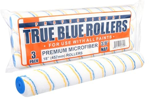 True Blue 18 Professional Paint Roller Covers, 18Inch, Best for All Types of Painting Surfaces, Refill Bulk Pack (3, 3/8 Nap)