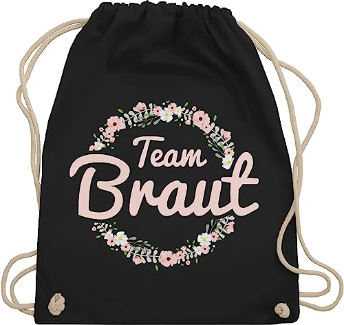 Turnbeutel Rucksack - JGA Junggesellenabschied Frauen - Team Braut Blumenkranz - Crew - Unisize - Schwarz - utensilien junggesellinnenabschied brauttaschen bachelorette party bridemaid