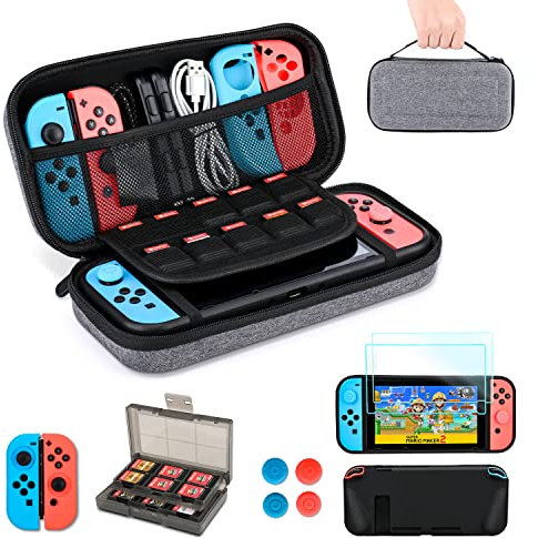 Switch Accessories Bundle for NS Switch, innoAura 11 in 1 Switch Accessory Kits include Switch Case, Game Card Slot Holder, TPU Cover, Joycon Covers, Thumb Caps, Screen Protector