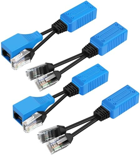 TNP RJ45 Splitter-Kit 2 Paar, RJ45 Ethernet Port Splitter, Stecker auf Buchse, UPOE Kabel, Y Splitter, PoE-Datenadapter, LAN-Ethernet-Verlängerung, Cat5 Cat5e Cat6 für Überwachungskamera
