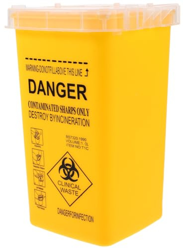 Kanülenabwurfbehälter, 1 Liter (1000ml) Spritzenabwurfbehälter, Abwurfbehälter für Kanülen und Spritzen, Kanülen Recycling Behälter für Biohazard Nadelentsorgung, Tattoo und Medical (Gelb)