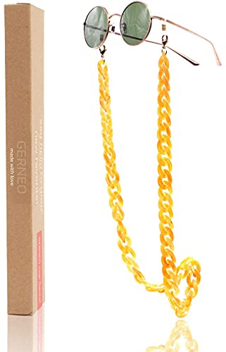 GERNEO® - Havanna – Maskenhalter & Brillenkette Gold aus Acryl - korrosionsbeständig – einzigartig hochwertige Brillen Kette & Brillenband für Sonnenbrille & Lesebrille - Brillenkette mit Karabiner