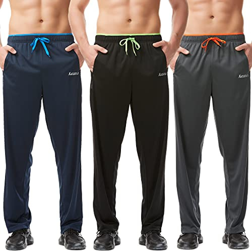 SACUIMAN Pantalones Deportivos para Hombre con Bolsillos con Cremallera y Parte Inferior Abierta para Entrenamiento, Correr, Entrenamiento, Correr, Gimnasio, etc, Bright Series 3 Packs, Small