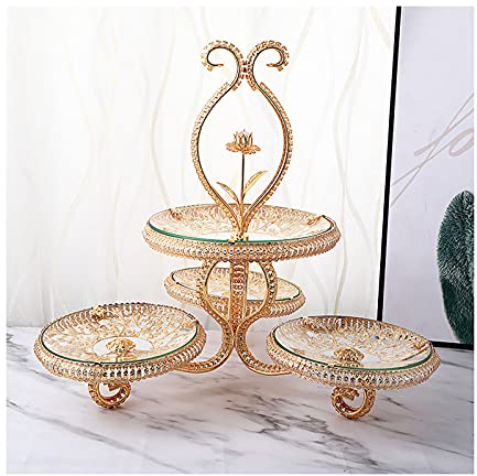 MAOTN Set servire Dolci Alzata con Decorazione in Vetro per a 3 Livelli, Vassoio per Frutta e Dolci Riutilizzabile, Frutta Piastra Supporto Alzata è Adatto per Feste di Festa,Gold,32.5 * 44cm
