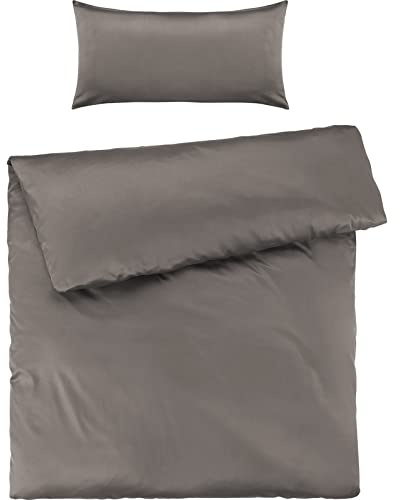 Pure Label Mako Satin Bettwäsche Taupe 155x220 cm mit Kissenbezug 40x80 cm aus 100% Baumwolle - Traumhaft weiches Mako Satin Bettwäsche Set in Uni
