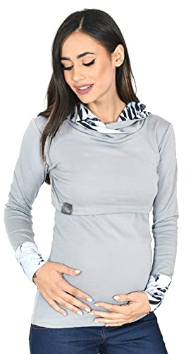 MijaCulture Umstandsmode 2in1 Stillpullover & Umstandspullover Stilltop Stillpulli Neli M007 (L, Grau)