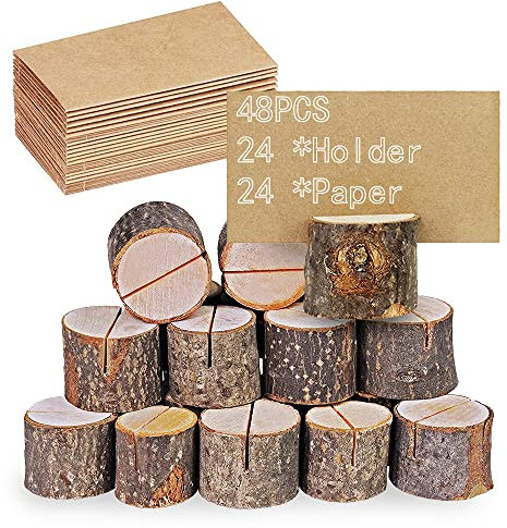 48 pezzi stand in legno naturale, supporto per carte in legno, porta carte in legno, per matrimonio, in legno naturale, supporto per foto, per festa di compleanno di matrimonio (24 titolari + 24 carte