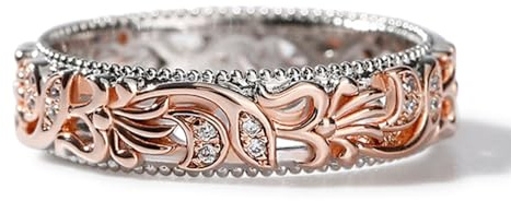 Jeulia Blumenring aus Sterlingsilber Zweifarbiger Damen & Herren Trauringe Paar Ringe 925 Eheringe Blume Blatt Trauring Roségold Vergoldetes Verlobungsringe mit Geschenkbox