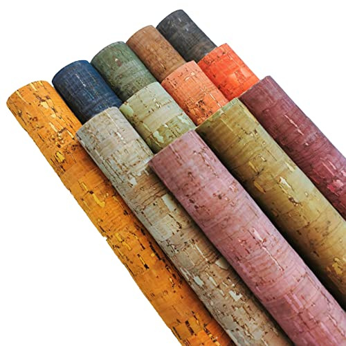 12 fogli di tessuto colorato in sughero, 20 x 30 cm, morbido tessuto in sughero per cucire sacchetti, monete, borse, portafogli, quaderni e altri lavori fai da te