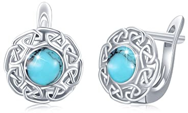 Mondstein/Türkis Creolen Ohrringe für Damen 925 Sterling Silber Türkis Keltischer Ohrringe Keltischer Knoten Ohrring Hypoallergen Valentinstag für Frauen Mädchen Kinder