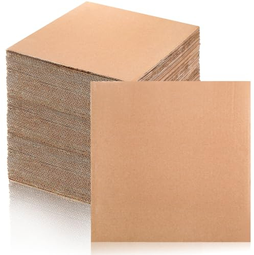 Hacaroa 50 Stück Wellpappe Bögen 2 mm Dick, 30,5 x 30,5 cm Flache Pappeinlagen Quadratische Bastelwellpappe für Mailing, Verpackung, Versand, Handwerk, Braun