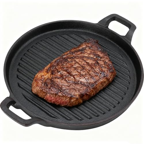 Bistecchiera In Ghisa Rotonda In Ghisa Padella In Ferro Reversibile Doppio Manico Padella A Coste Pentole Per Esterni Griglia In Ghisa Per Piano Cottura A Gas Elettrico(31 CM)