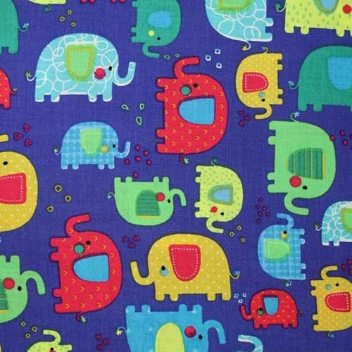 Königsblau bunt trendige Elefanten bedruckt 100% Baumwolle Stoff 147,3 cm breit (1 Meter, blau 4991)