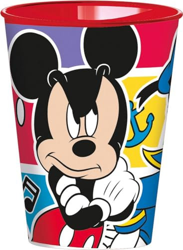 Tataway Disney Bicchiere rosso per bambini in plastica Mickey Mouse Topolino Paperino Pluto da 260 ml con beccuccio adatto per bere facilmente
