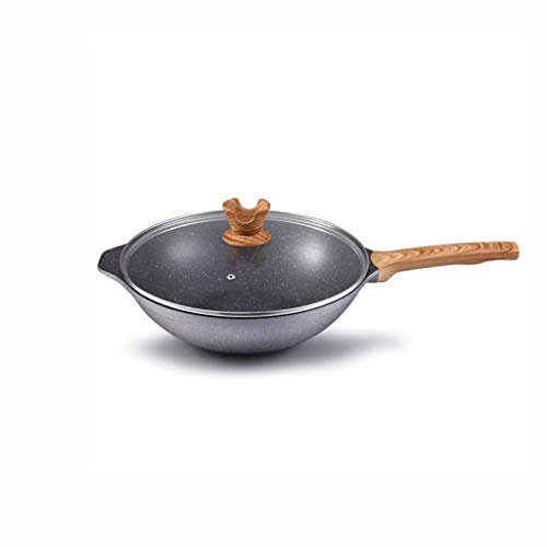 Sartén de aluminio forjado-Maifan Stone Wok Sartén Steak Pan Wok Estufa de gas sin aceite sin recubrimiento Sartén de doble uso
