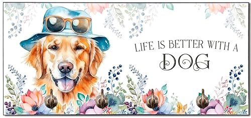 Cadouri Design-Hundegarderobe mit Golden Retriever - Leinenhalterung für Halsband, Leine & Geschirr - originelles Geschenk für Hundebesitzer - handgefertigt