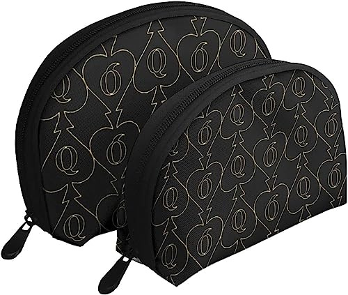2 Pcs Cosmetic Bags Golden Queen of Spades Travel Makeup Bag Shell Toiletry Women Handbag