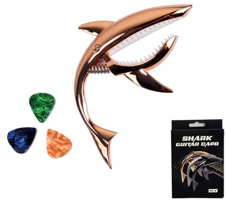 YOUNLEN kapodaster für gitarre Kapodaster Zinklegierung Hai gitarre kapodaster für Akustik- und E-Gitarren,Ukulele 6+12-Saiten (Roségold)