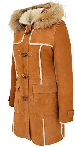 Divergent Retail Mila Damen Ledermantel aus Schaffell, italienisch, klassischer Look, Hellbraun, hautfarben, 46