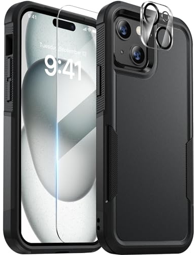 Diaclara iPhone 15 Schutzhülle mit Sichtschutz aus gehärtetem Glas und Vollständiger Kameraschutz, [Fallschutz nach Militärstandard] Hochfeste, stoßfeste Handyhülle, schwarz