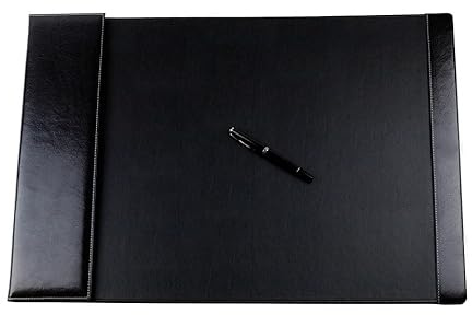 DELMON VARONE - Schreibtischunterlage mit Klappleiste inkl. Block & Kalender 2026/2027 Leder Schwarz - Rutschfeste Echtleder Schreibunterlage abwischbar - Design Schreibtisch Unterlage 65 x 45 cm