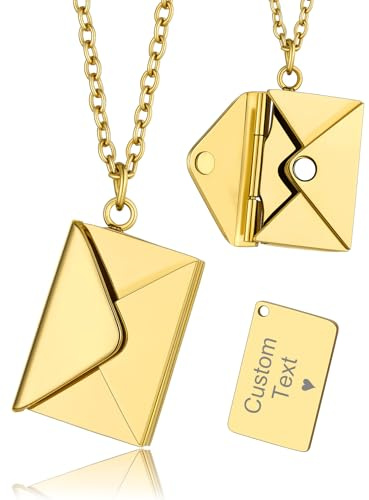 GoldChic Personalisierte Damen Umschlag Medaillon zum Öffnen mit Textgravur Edelstahl Aufklappbare Liebesumschlag Amulett Anhänger Gold Halskette Geschenke für Geburtstag Muttertag Weihnachten