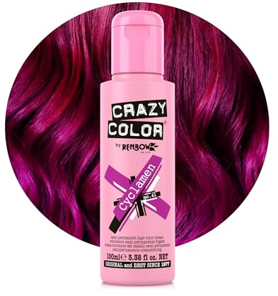 Crazy Color Vibrant Cyclamen Semi-Permanent Hair Dye. Highly Pigmented Cerise Conditioning & Oil Nourishing Vegan Formula | No Bleach or Ammonia | 100ml