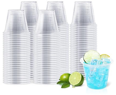 BYSNOW 500 Pack 9 oz Clear Plastic Cups, Thickened Disposable Drink Clear Cups for Party, Higher Heat Resistance Drinking Cup for Wine, Juice, Fruit and Cold/Hot Beverages