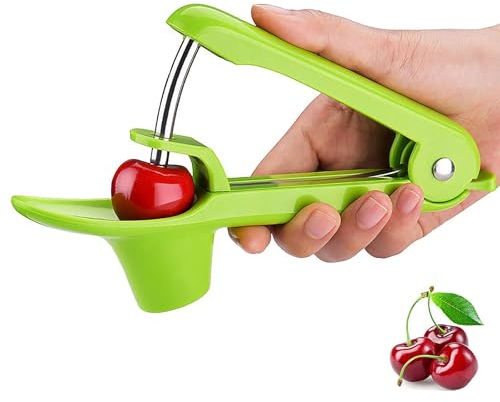 Kirschentkerner Edelstahl, Kirschkernentferner, Kirschentsteiner Manuell, Obstentkerner, Obstentkerner Cherry Corer Entferner, Hand Fruit Entkernen, Für Schnell Entsteiner Kirschen (Grün)