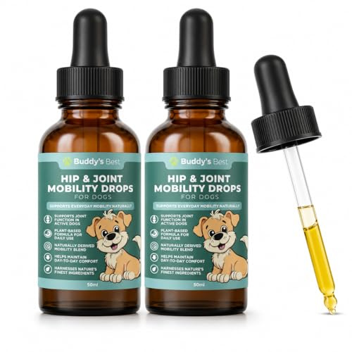 BUDDY'S BEST Twin Pack Natural Joint Support for Dogs – With Flaxseed, Hemp, Ginger & Turmeric Oils – Helps Maintain Mobility & Flexibility – Supports Overall Well-being – 50ml