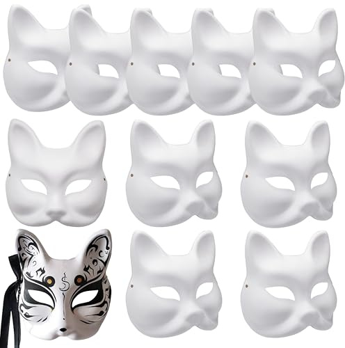 zrfgbxim 10 Pieces Decorative Fox Masks, Therian Pure White Paper DIY Blank Hand-Painted Anime Masquerade Half Face Fox Mask (Fox)