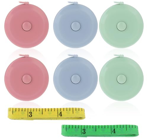 6 Pack Mini Retractable Tape Measure 60inch/150cm Tailor Measuring Tape Small Push Button Dual Sided Tape Measure with 2 Pcs Soft Fabric Sewing Ruler for Body Fabric Sewing Tailor Cloth Knitting Craft