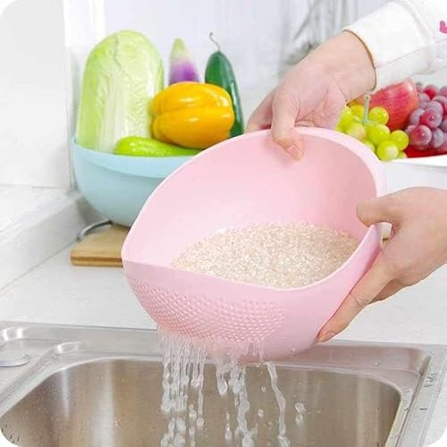 CHEFZOCO Escurridor de plástico, colador de cocina, Colador multiusos, escurridor para arroz, Tamiz alimentos, Colador para frutas y verduras, Cesta escurridora, Capacidad 1 Litro, Plástico, Rosa