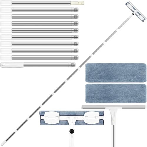 Window Cleaning Equipment 12.7 Foot (3.88 m), Telescopic Window Cleaner with 39 cm Window Squeegee, Long Reach Extendable Window Cleaning Pole for Indoor/Outdoor High Windows