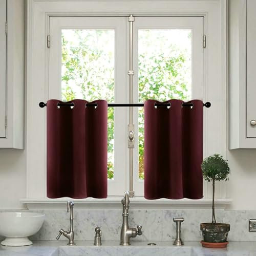 Homxi Vorhänge 2er Set Schlaufen Kurz,2 x 86W x 61H cm,Dunkelrot Kurze Vorhänge Einfarbig Vorhang Schlafzimmer mit Ösen