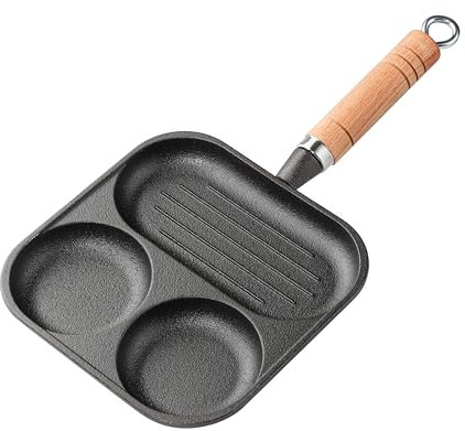 zeeooil Poêle à œufs, en fer, pour le petit-déjeuner, les œufs au plat, les hamburgers (3 trous)