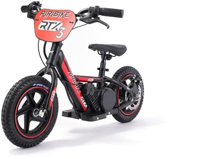 Elektrisk balanscykel för barn RIRIBIKE RTX3 24 V (12 tum), röd, litiumbatteri, 100 W-motor, skivbroms, justerbar mjuk PU-sits