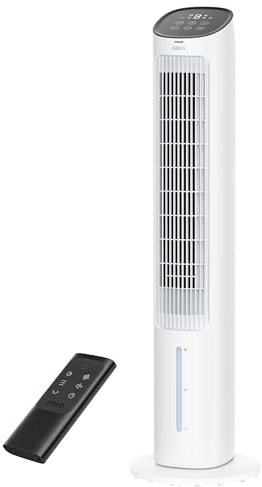 Dreo Enfriador de aire silencioso con refrigeración por agua, ventilador torre con enfriamiento, ventilador de 100 cm, enfriador de evaporación con función giratoria de 80°, 3 modos, 4