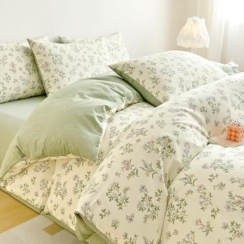 Nayoroom Bettwäsche Baumwolle 135x200 Blumen Grün Blätter Wendebettwäsche | Bettbezug Set,Weiß Rosa Blumenmuster,Pflanzenmuster,ÖKO-TEX,Botanisch,Aesthetic,Kissenbezug 80x80 cm,Reißverschluss,2teilig