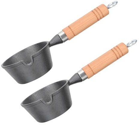 Cabilock 2piezas Cacerola Pequeña De Metal Para Salsa Mango De Madera Para Cocina