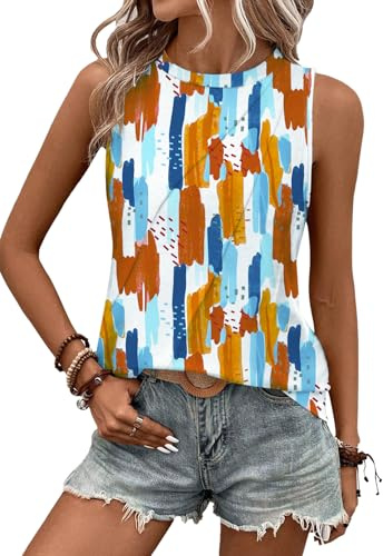 Chicrise Camicia Donna Elegante Senza Maniche Canotta Piega Collo Rotondo Tshirt Estiva Casual