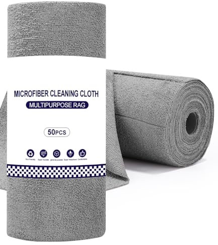 TIDEVAN 50 Pezzi Rotolo di Panno di Pulizia per la Pulizia 30 x 30 cm Rotolo di Panno in Microfibra, Riutilizzabili, Morbido, Assorbente, per Cucina, Casa, Auto